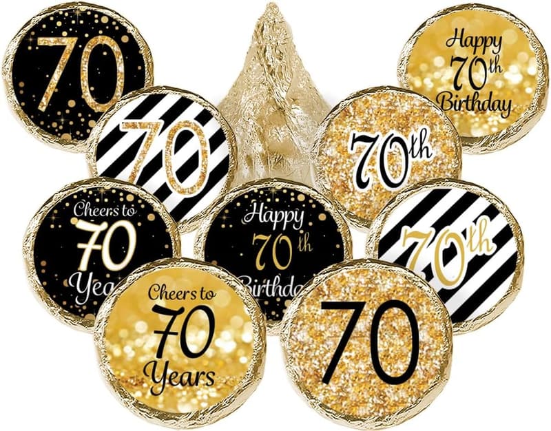 70th Birthday Chocolate Kisses Favor Stickers - 180 Labels