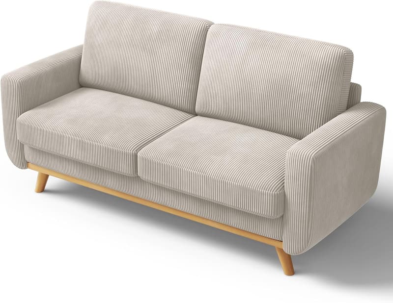 Modern Light Grey Corduroy Loveseat Sofa with Spring Cushions