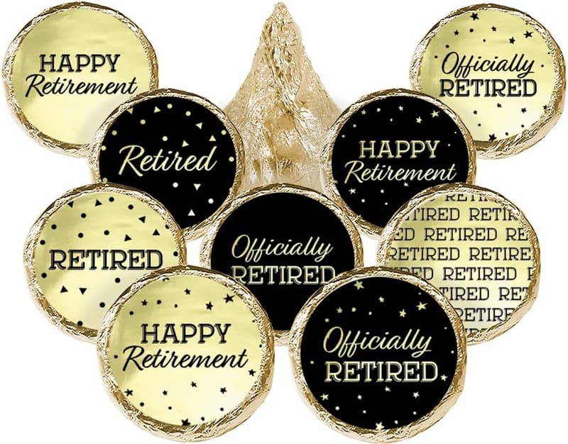 Retirement Party Favor Stickers – 180 Count, Gold Design