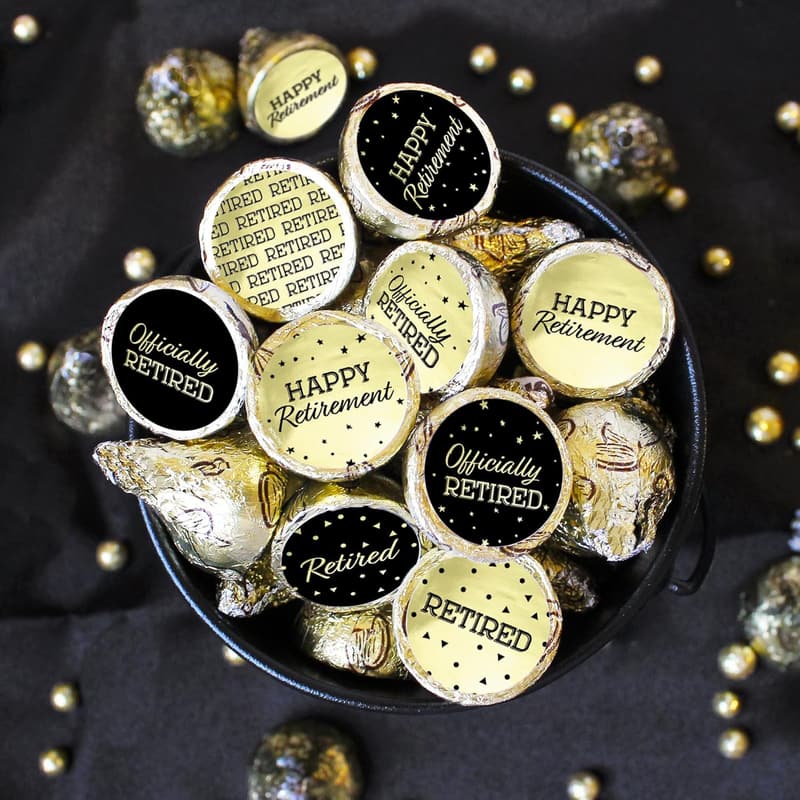 Retirement Party Favor Stickers – 180 Count, Gold Design