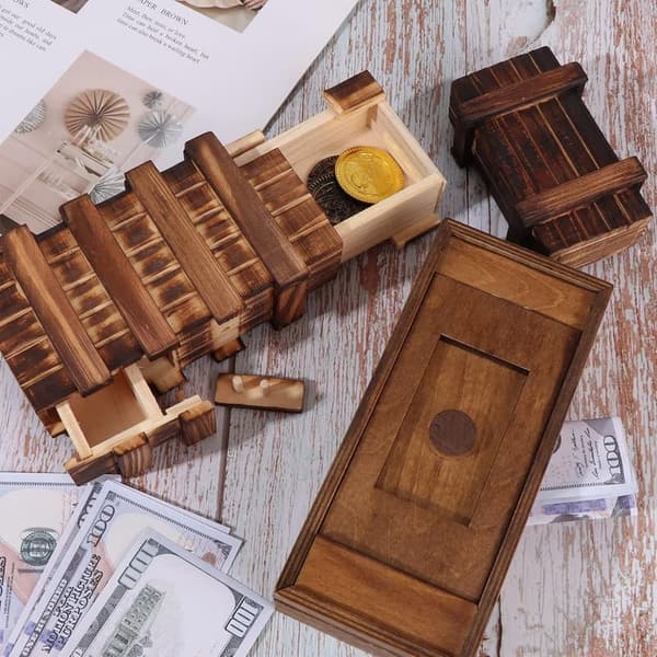 Wooden Secret Puzzle Box Set - 3D Brain Teasers for All Ages