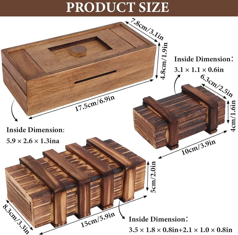Wooden Secret Puzzle Box Set - 3D Brain Teasers for All Ages