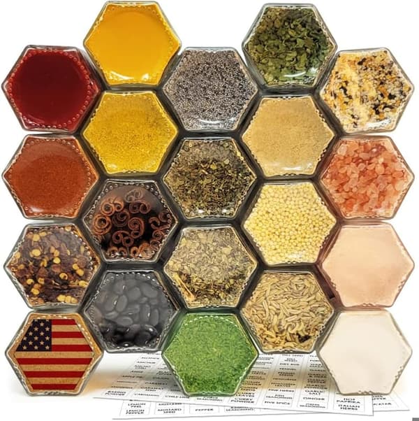 Magnetic Hexagon Spice Jars Set for Kitchen & Travel