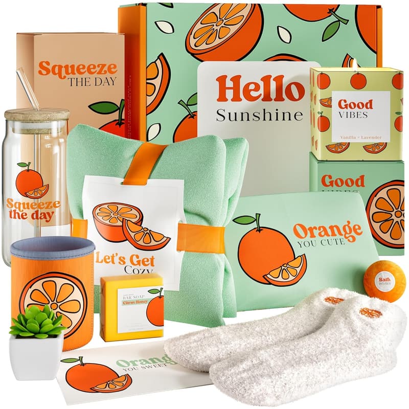 Thoughtful Self-Care Kit for Women - Orange Birthday Basket