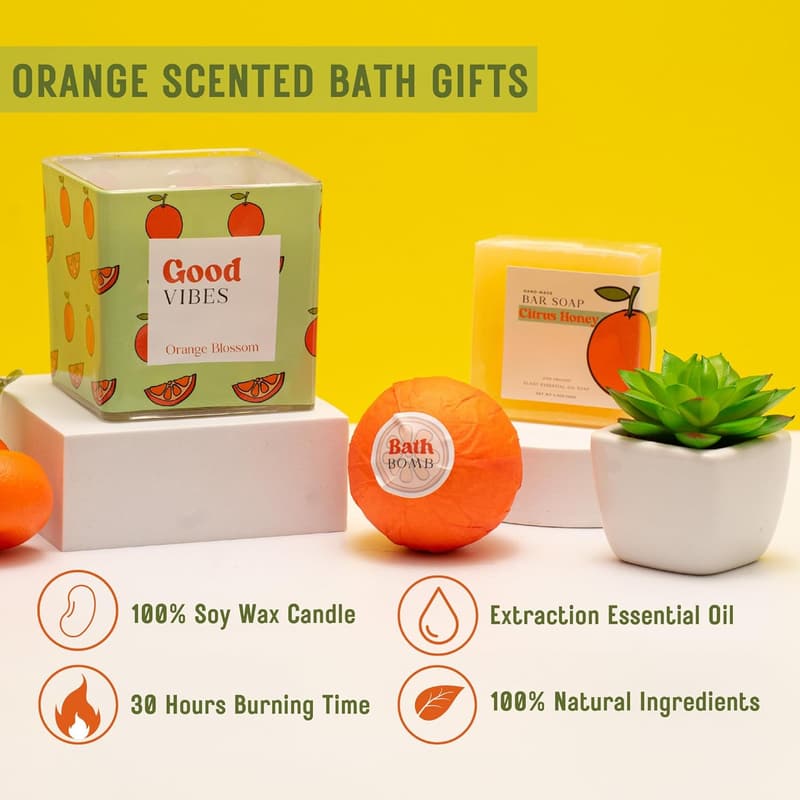 Thoughtful Self-Care Kit for Women - Orange Birthday Basket