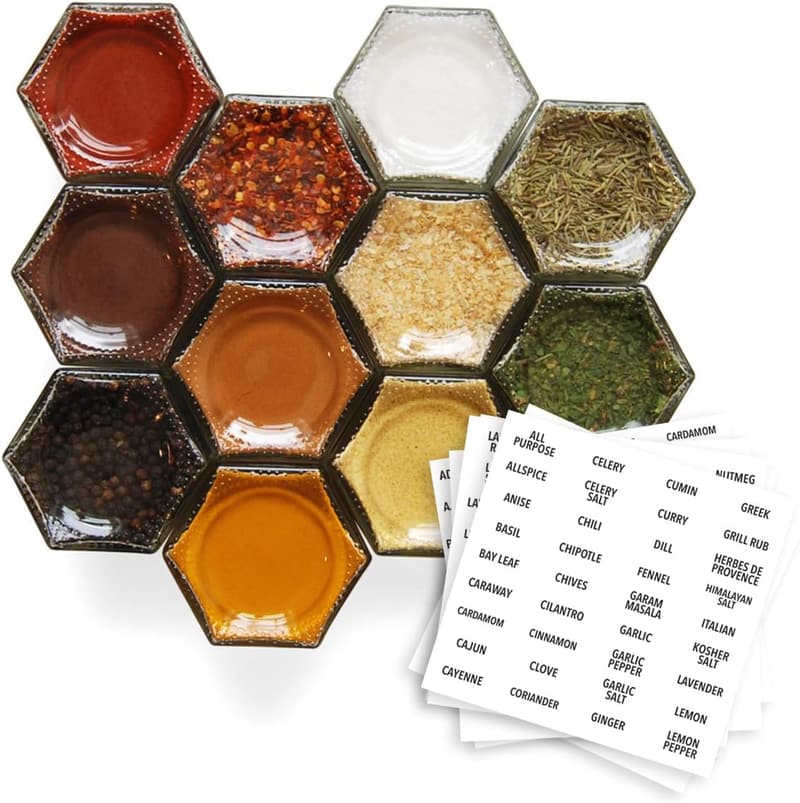 Magnetic Spice Jar Set - 12 Large 4 oz Glass Containers