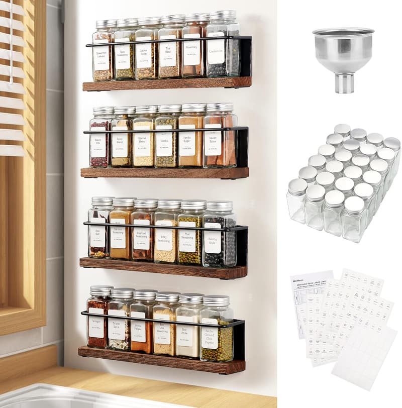 Magnetic Spice Rack Set with 24 Jars & Labels