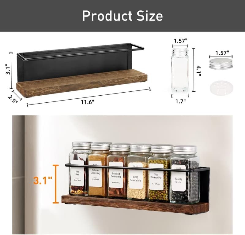 Magnetic Spice Rack Set with 24 Jars & Labels