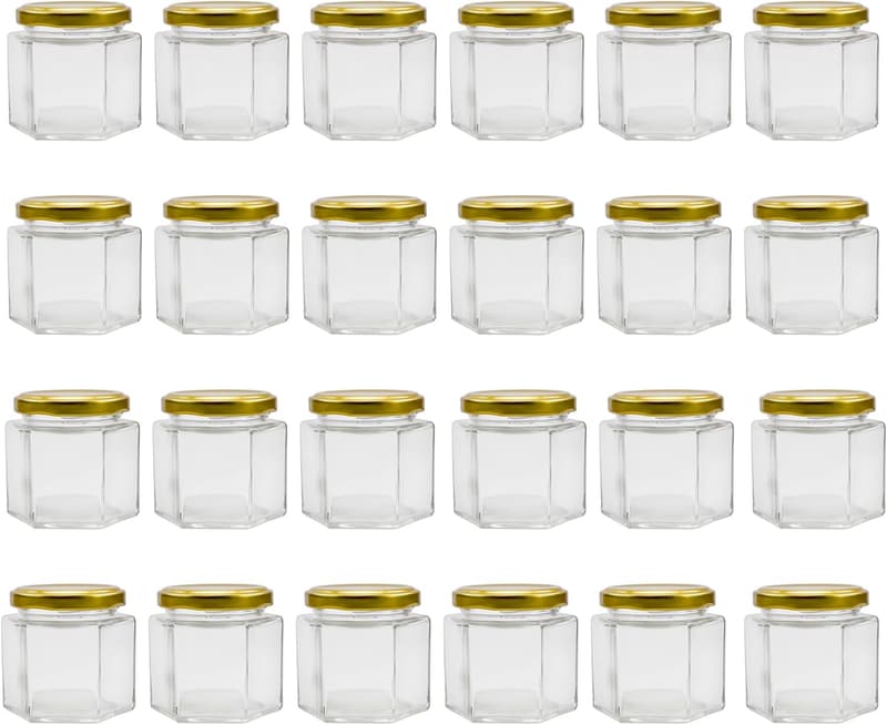 24-Pack Clear Glass Hexagon Jars for Spices & Party Favors