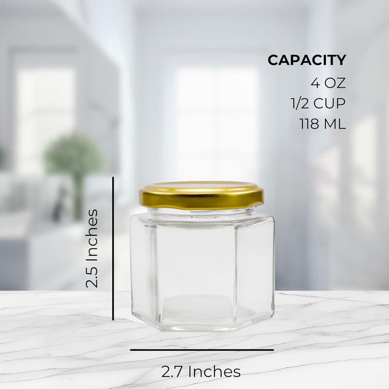 24-Pack Clear Glass Hexagon Jars for Spices & Party Favors