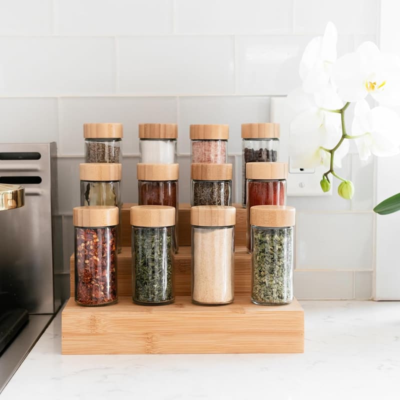24-Pack Glass Spice Jars Set with Bamboo Lids and Labels