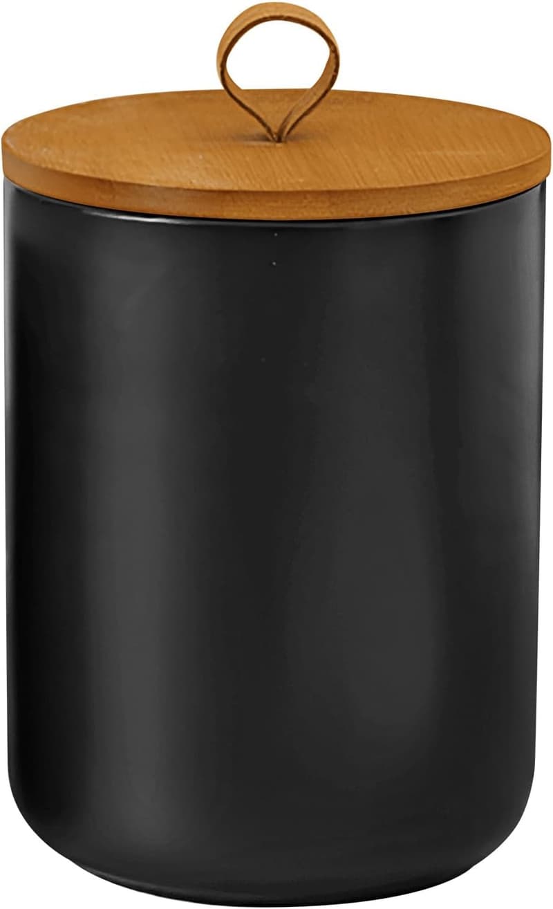 Modern Black Ceramic Airtight Storage Canister with Wood Lid