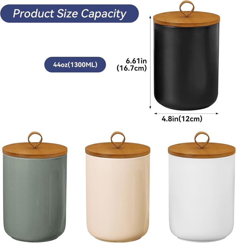 Modern Black Ceramic Airtight Storage Canister with Wood Lid