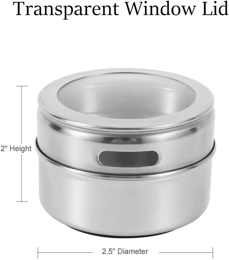 Magnetic Spice Jars Set - 12 Stainless Steel Tins with Labels