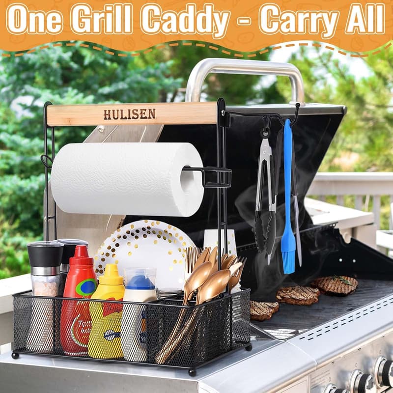 Outdoor Grill Caddy with Paper Towel Holder for BBQ Essentials