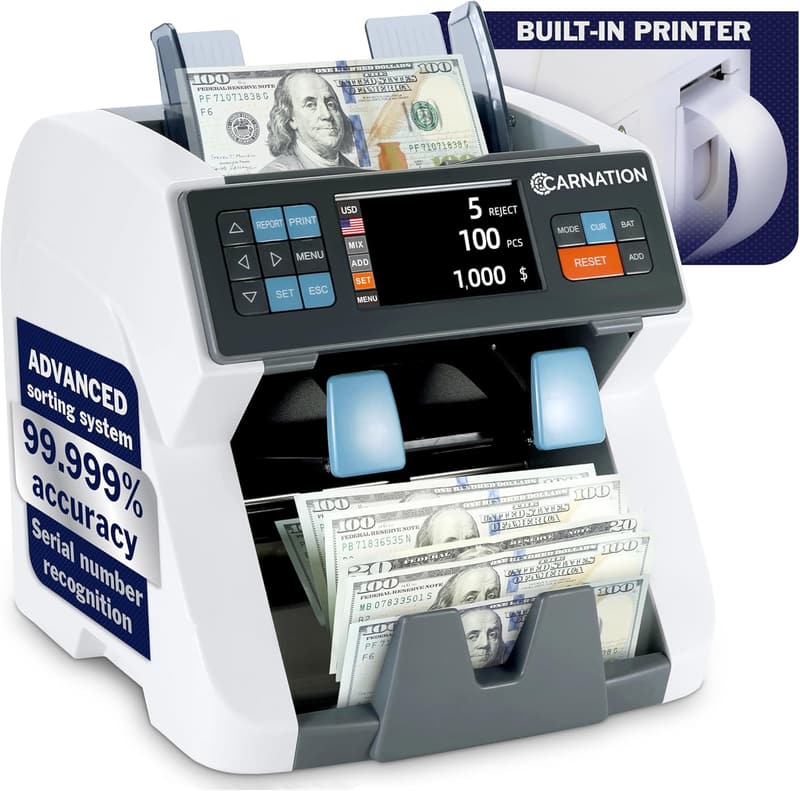 Carnation CR8 Money Sorter & Printer with Multi-Currency Support