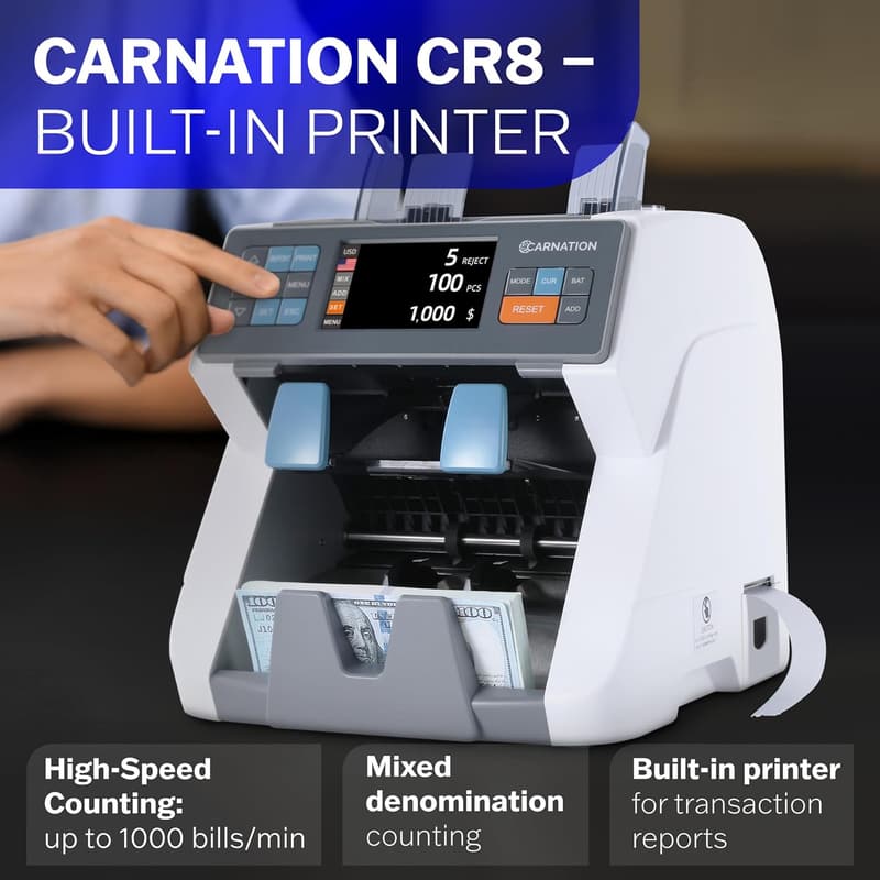 Carnation CR8 Money Sorter & Printer with Multi-Currency Support