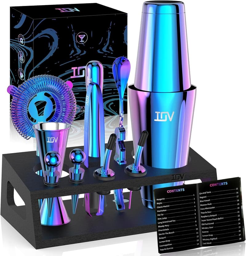 Cocktail Shaker Set - 12-Piece Mixology Kit with Recipe Booklet