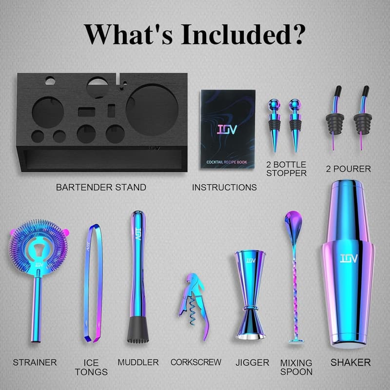 Cocktail Shaker Set - 12-Piece Mixology Kit with Recipe Booklet