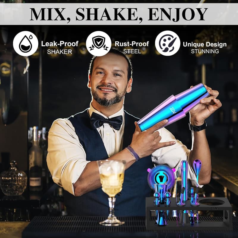 Cocktail Shaker Set - 12-Piece Mixology Kit with Recipe Booklet