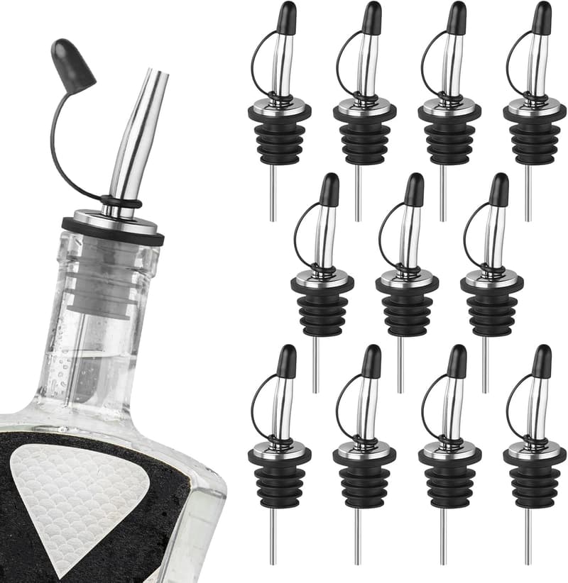 Stainless Steel Liquor Pour Spouts with Dust Caps - 12PCS
