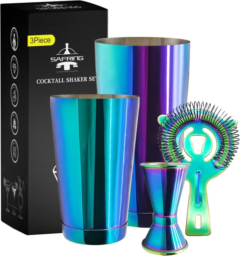 Rainbow Boston Cocktail Shaker Set with Weighted Tins