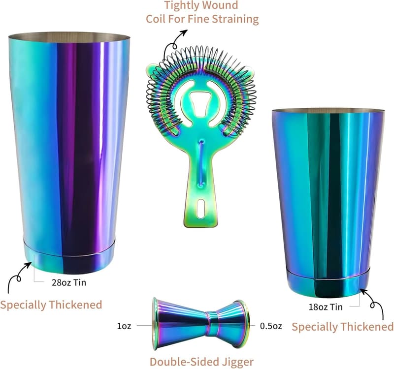 Rainbow Boston Cocktail Shaker Set with Weighted Tins