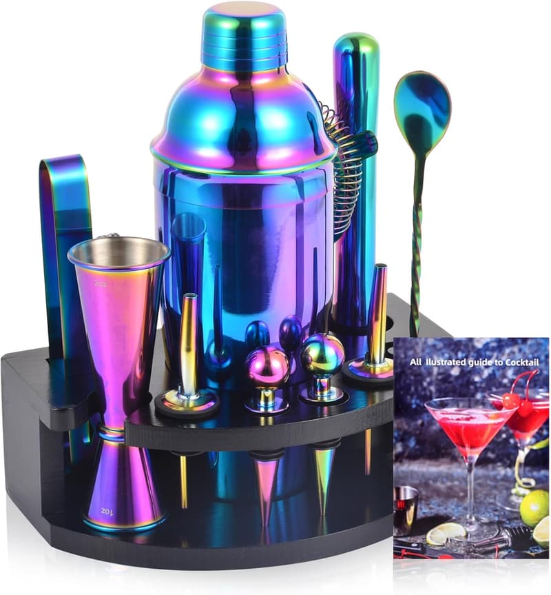 Rainbow 12-Piece Bartender Kit with Stand & Recipes