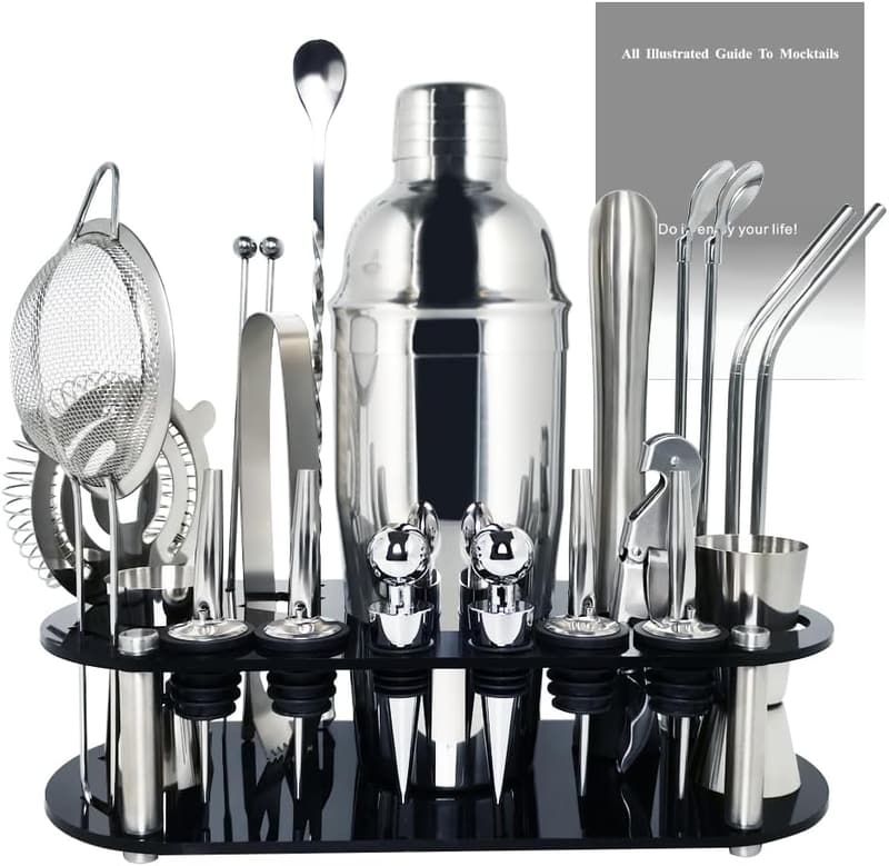 21-Piece Stainless Steel Cocktail Shaker Set with Recipes
