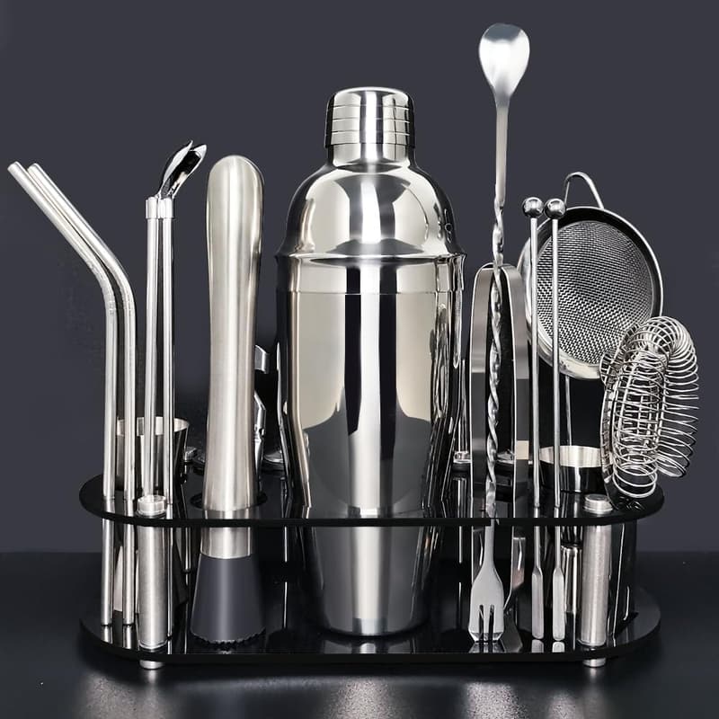 21-Piece Stainless Steel Cocktail Shaker Set with Recipes