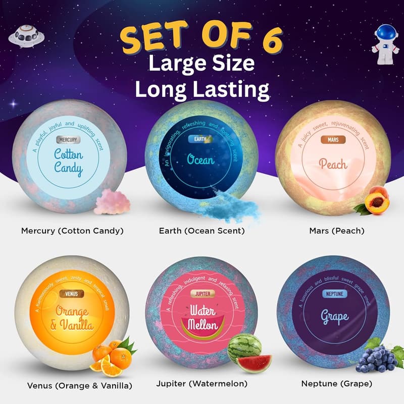 Cosmic Space Bath Bombs Set for Kids with Surprise Toys
