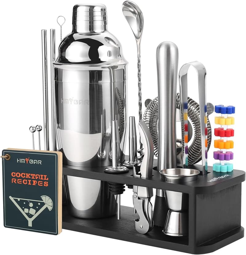 Cocktail Shaker Set with 39 Recipes & Bamboo Stand