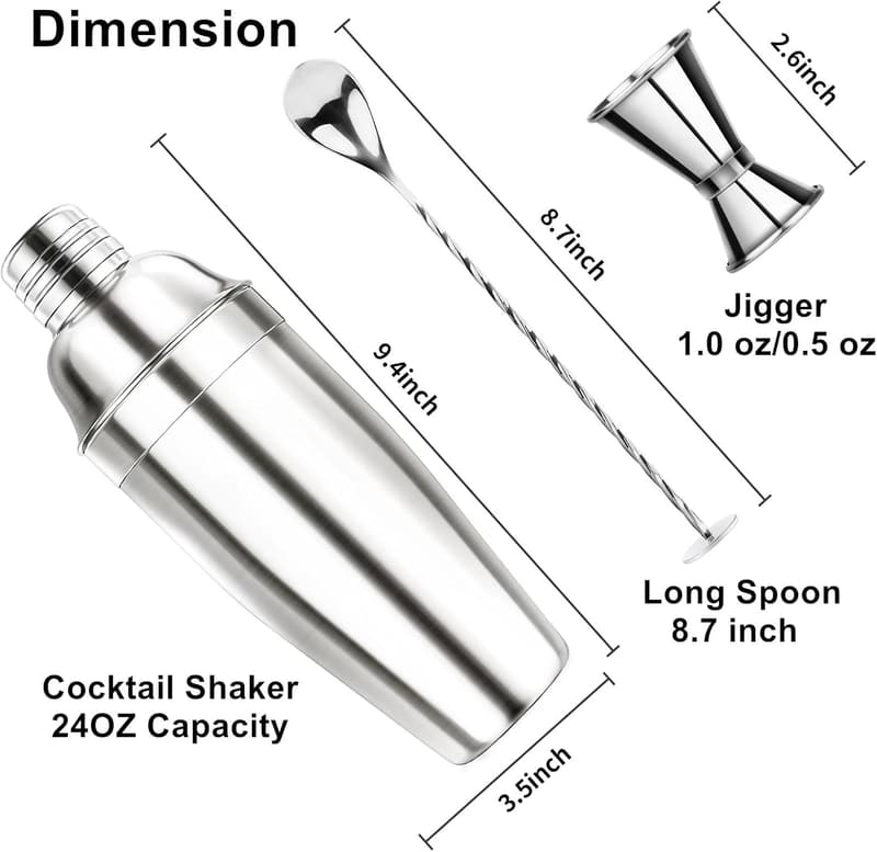 Cocktail Shaker Set - 24oz Stainless Steel Bartender Kit