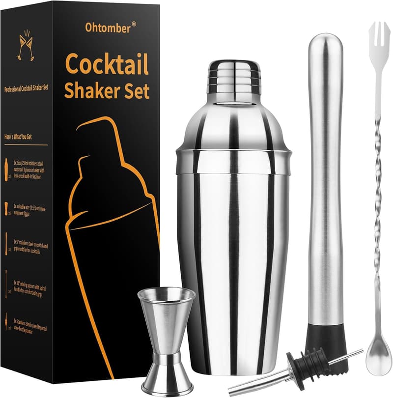 Bartender Kit - 5PCS Cocktail Shaker Set with Strainer & Jigger