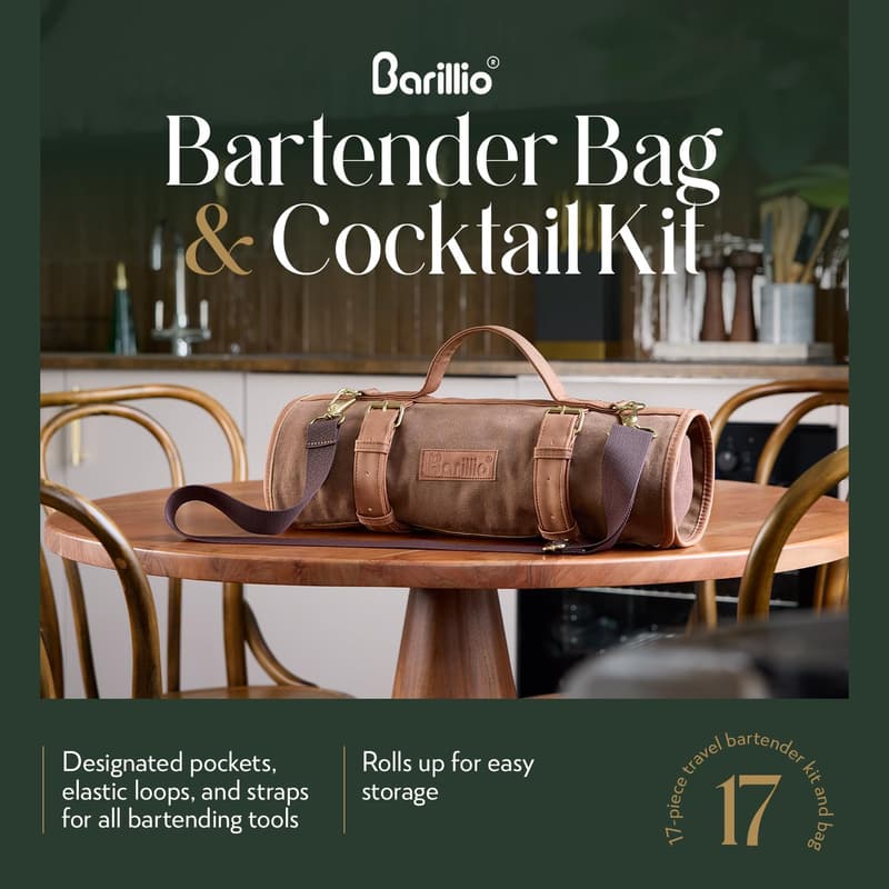 Professional 17-Piece Travel Bartender Kit with Waxed Canvas Bag