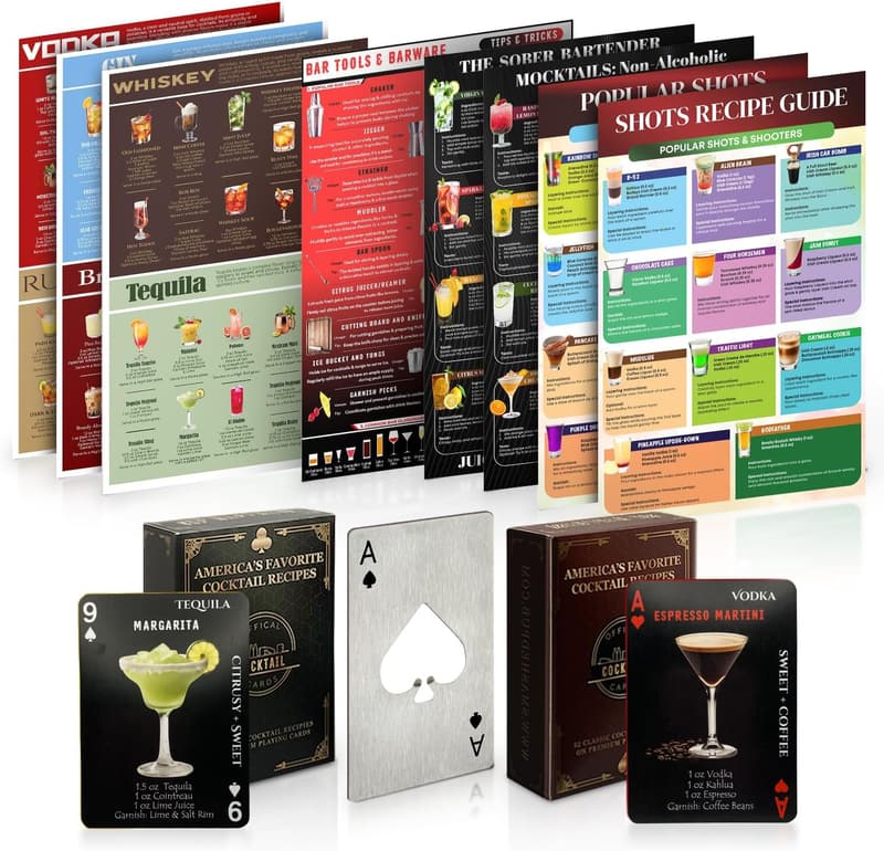 Cocktail Recipe Cards Set for Home Bar Decor