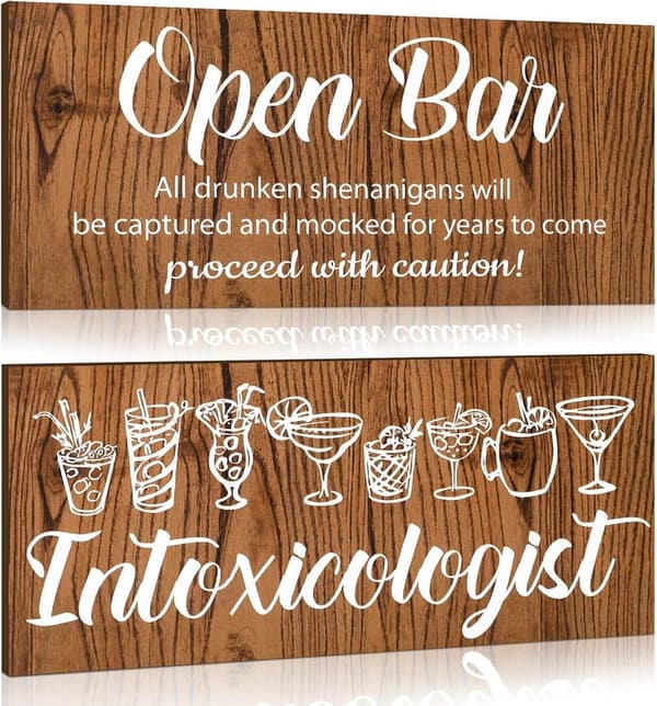 Open Bar Wood Signs for Wedding Reception Decor (2 Pieces)