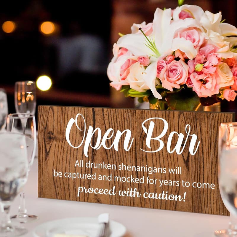 Open Bar Wood Signs for Wedding Reception Decor (2 Pieces)