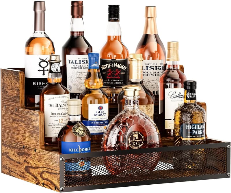 Freestanding 3-Tier Wood Liquor Bottle Display Shelf