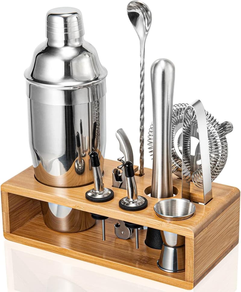 10-Piece Mixology Cocktail Shaker Set with Bamboo Stand