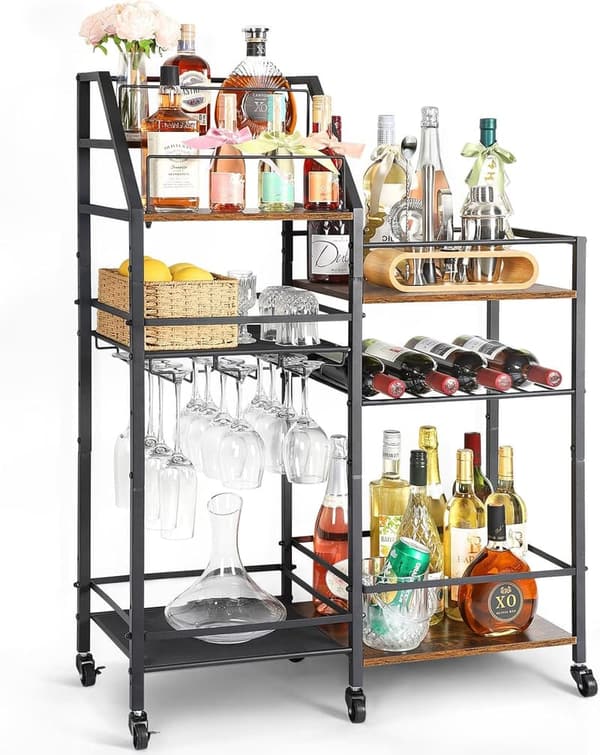 Mini Bar Cart with Wine Glass Holder for Home Entertaining