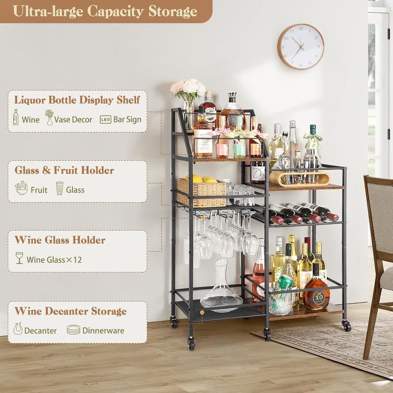 Mini Bar Cart with Wine Glass Holder for Home Entertaining