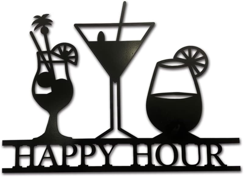 Vintage Metal Wine Sign for Happy Hour - 13.78