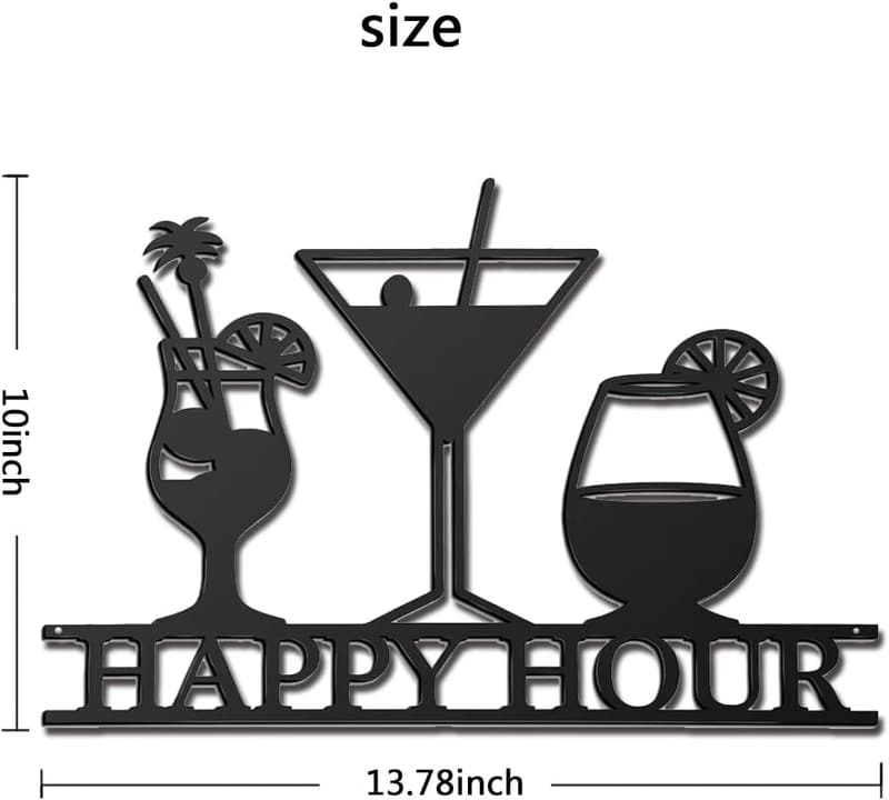 Vintage Metal Wine Sign for Happy Hour - 13.78