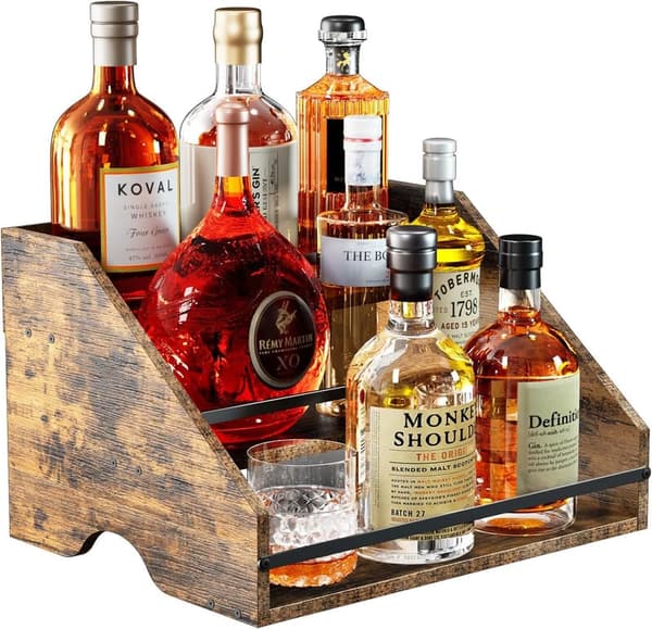 Wooden 3-Step Liquor Bottle Display Shelf & Coffee Syrup Organizer