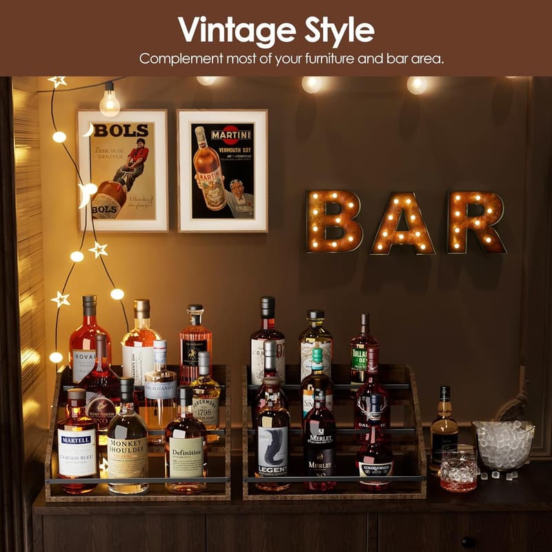 Wooden 3-Step Liquor Bottle Display Shelf & Coffee Syrup Organizer