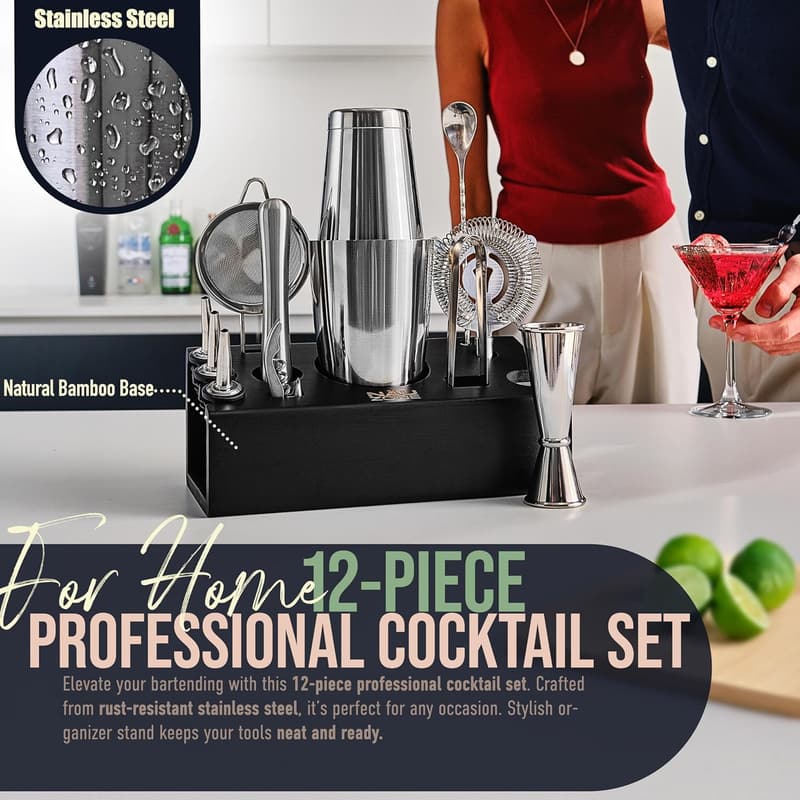 12-Piece Mixology Bartender Kit with Bamboo Stand