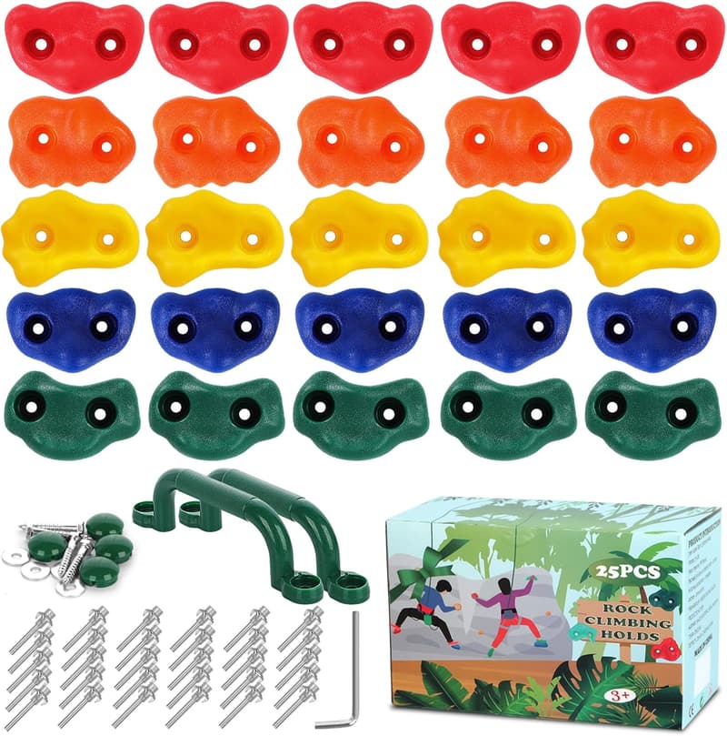 25pcs Multicolored Rock Climbing Holds Kit for Kids