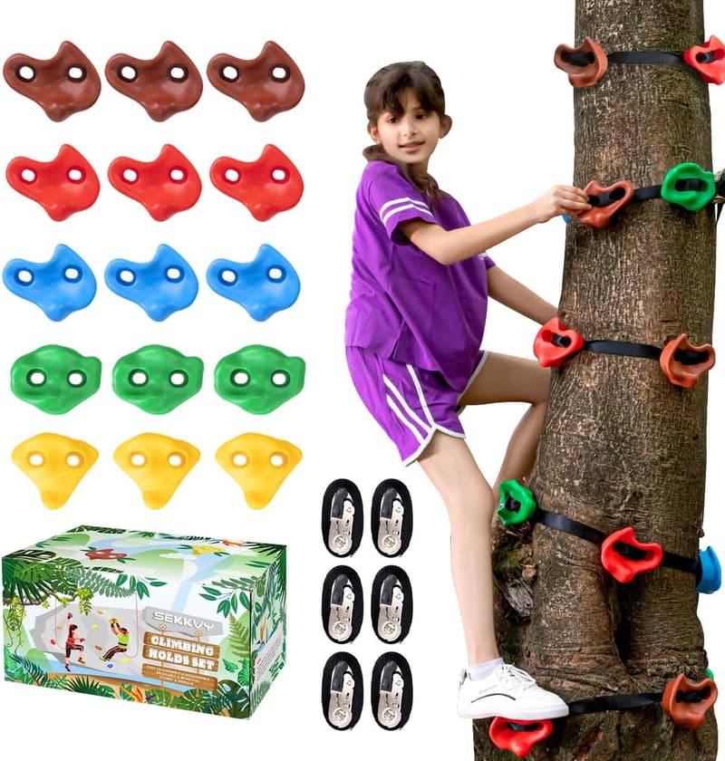 Kids' Ninja Warrior Tree Climbing Holds with Ratchet Straps