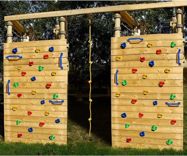 Kids' Wall Climbing Kit - 20 Rock Holds, 2 Handles & Rope